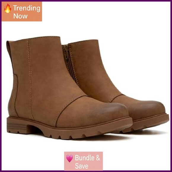 Women's Ankle Boots Lug Sole Chunky Low Heel Zipper Booties Comfortable - Picture 6 of 8